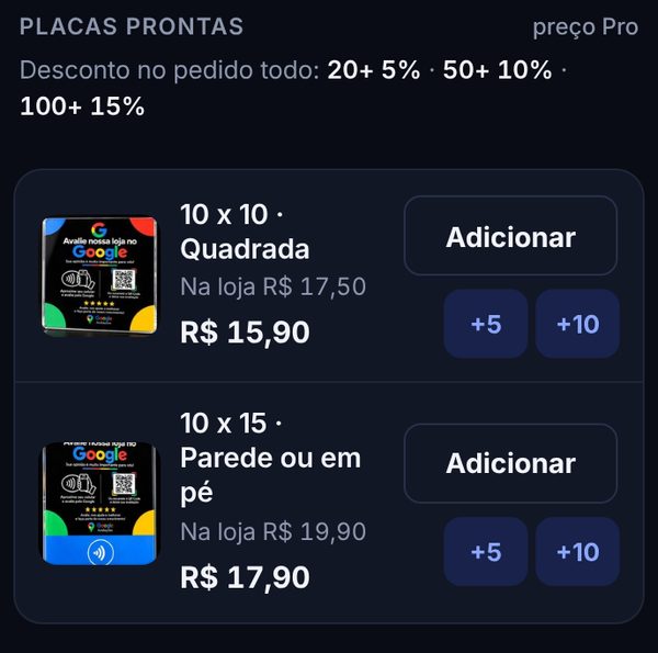 Preço Pro nas placas